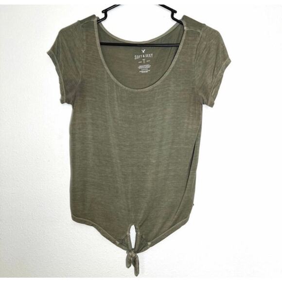 American Eagle Tops - Green Soft Sexy American Eagle Tie-Up Short Sleeve Scoop Neck T-Shirt Size Small